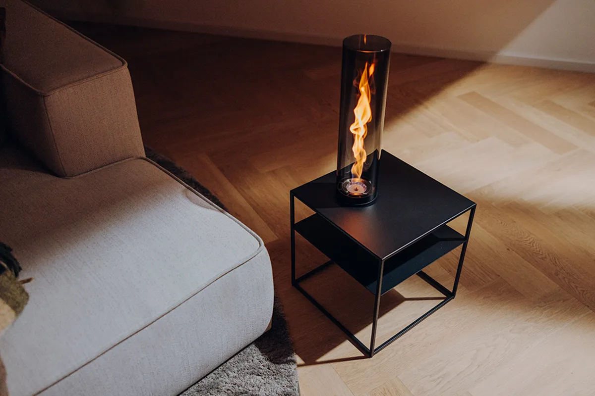 FIRE FRAME Lounge-Tisch mit SPIN air 1200 Einbau all black