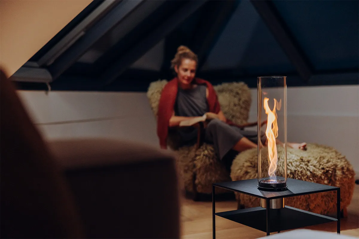 FIRE FRAME Lounge-Tisch mit SPIN air 1200 Einbau